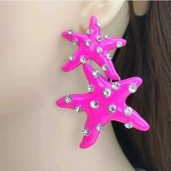 BOSTON PROPER XL RHINESTONE STARFISH EARRINGS - Picture 3 of 4
